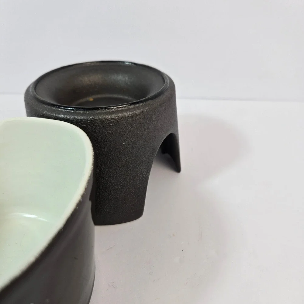 Copco Michael Lax Denmark Cast Iron Enamel Butter Warmer Fondue Pot Brown White